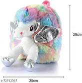 Multi-colored plush unicorn backpack for kids, comfortable fabric with adjustable straps, perfect for school essentials